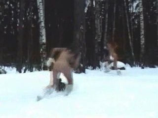 Two Naked Teens Having Fun In The Snow