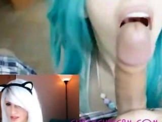 Sizzling Hot Babe Blue Haired Real Life Anime Model Sucks Her Man !